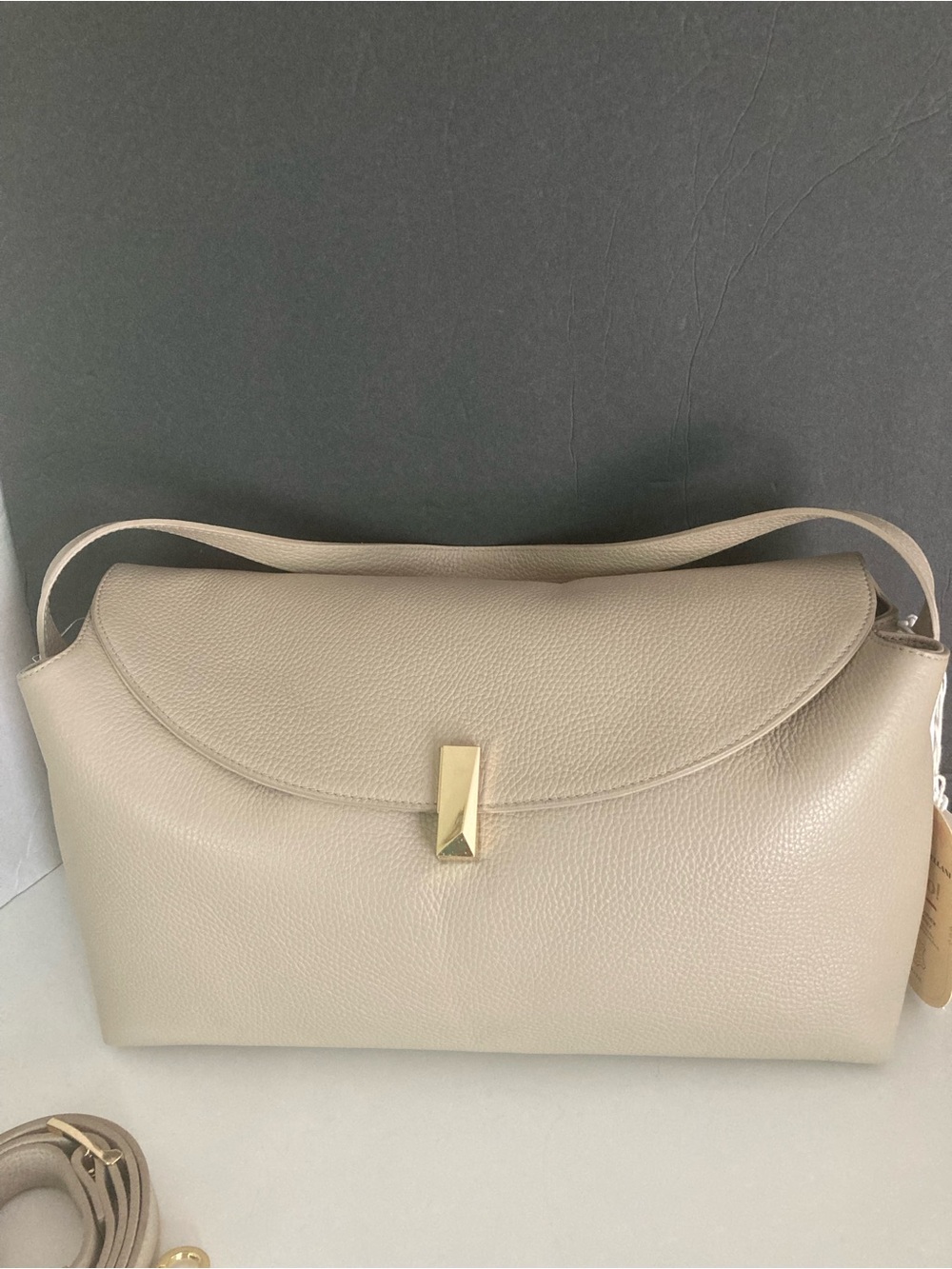 Viola Castellani Leather Shoulder Bag with Gold Hardware Pebbled Finish - Picture 2 of 7